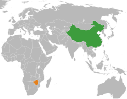 Map indicating locations of China and Zimbabwe