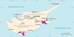 Akrotiri and Dhekelia Sovereign Base Areas indicated in pink.