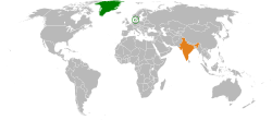 Map indicating locations of Denmark and India