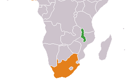 Map indicating locations of Malawi  and  South Africa