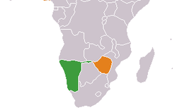 Map indicating locations of Namibia and  Zimbabwe
