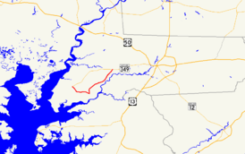 A map of Wicomico County, Maryland showing major roads.  Maryland Route 349 runs from Bivalve to Catchpenny.
