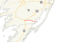 A map of the far southern Eastern Shore of Maryland showing major roads.  Maryland Route 366 runs from Pocomoke City east to Chincoteague Bay.