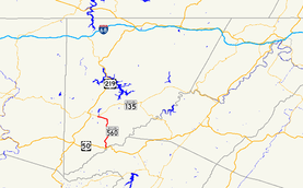 A map of far western Maryland showing major roads.  Maryland Route 560 connects US 50 with MD 135 in southern Garrett County.