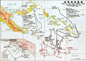 Map showing the movements of the Port Moresby invasion force, and the plan for the force's landing at Port Moresby