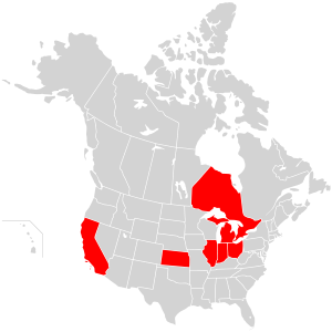 Map of North America highlighting OCA Bulgarian Diocese.svg