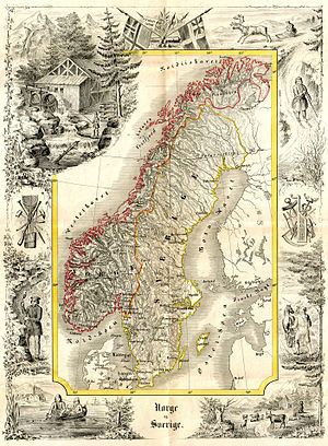 Norway and Sweden, 1847. Map by Peter Andreas Munch