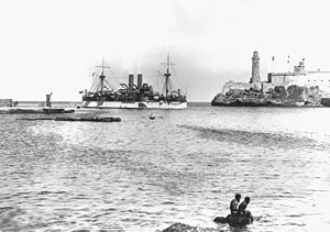 USS "Maine" entering Havana Harbor on 25 January 1898, where the ship would explode three weeks later