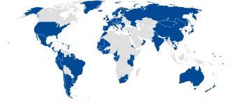 World map showing that the U.S., China, India, Japan, Australia, Mexico, Russia, South Africa, and most European and Latin American states are members, among others.