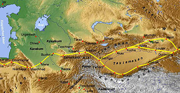 Tian Shan with the ancient silk road