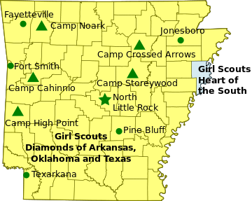 Map of Girl Scout Councils in Arkansas