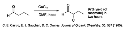 Alpha chlorination of an aldehyde using CuCl2.