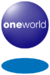 A blue orb with the word Oneworld in the middle and a blue disc below